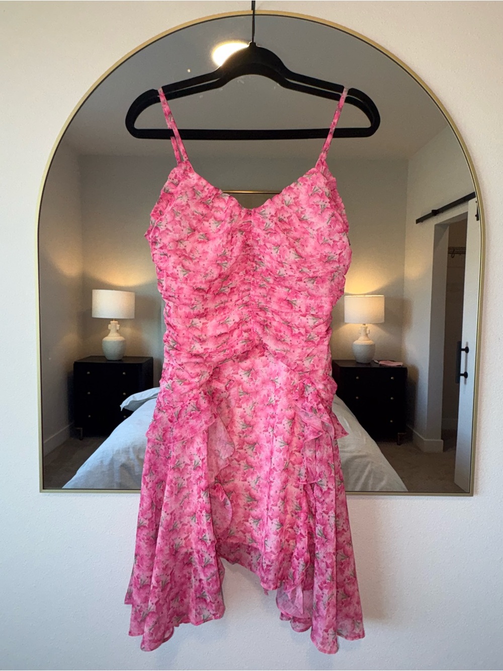 Fashion Nova Hot Pink Floral Ruffle Mini Dress